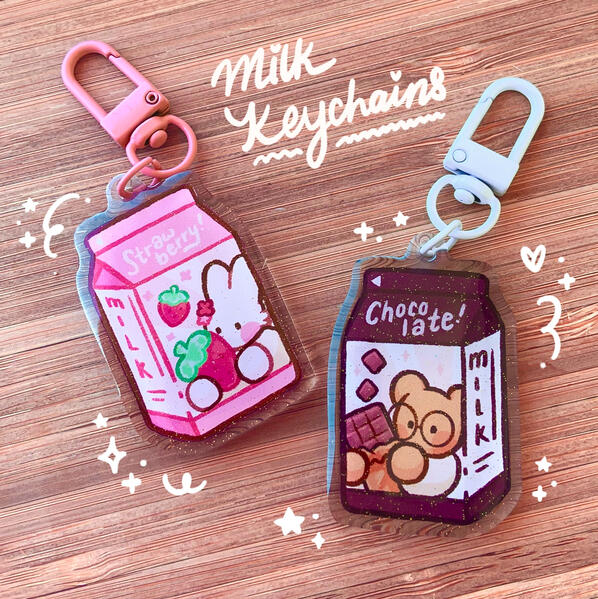 Milk Glitter Epoxy Acrylic Keychains
